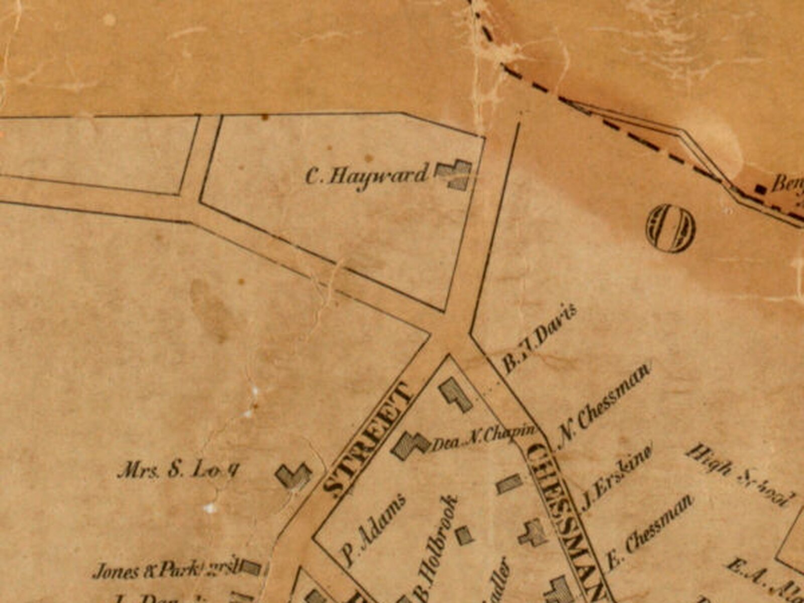 Detail of the 1851 plan at the edge of the village, showing the C. Hayward holding