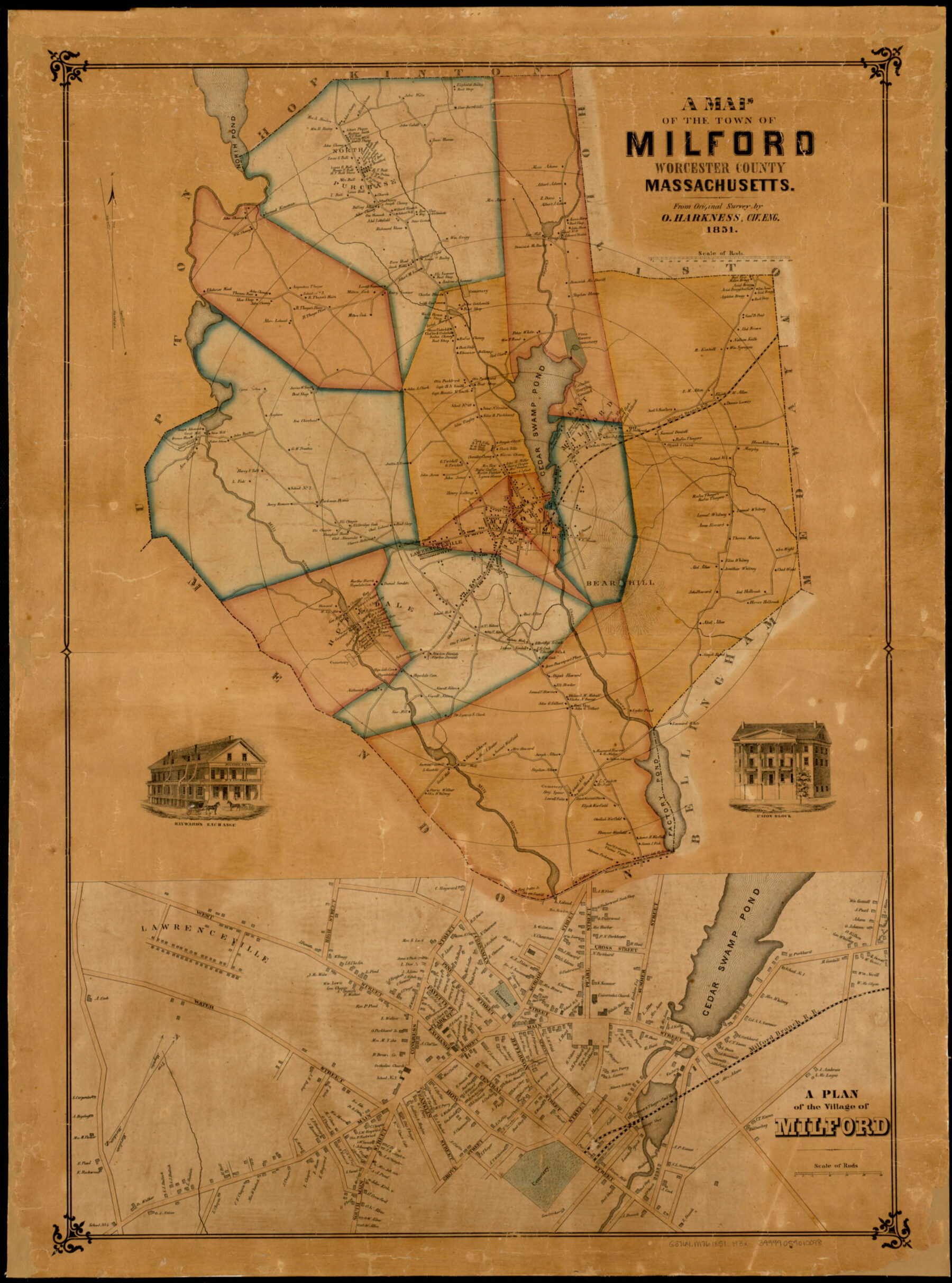 The 1851 Harkness map of the town of Milford