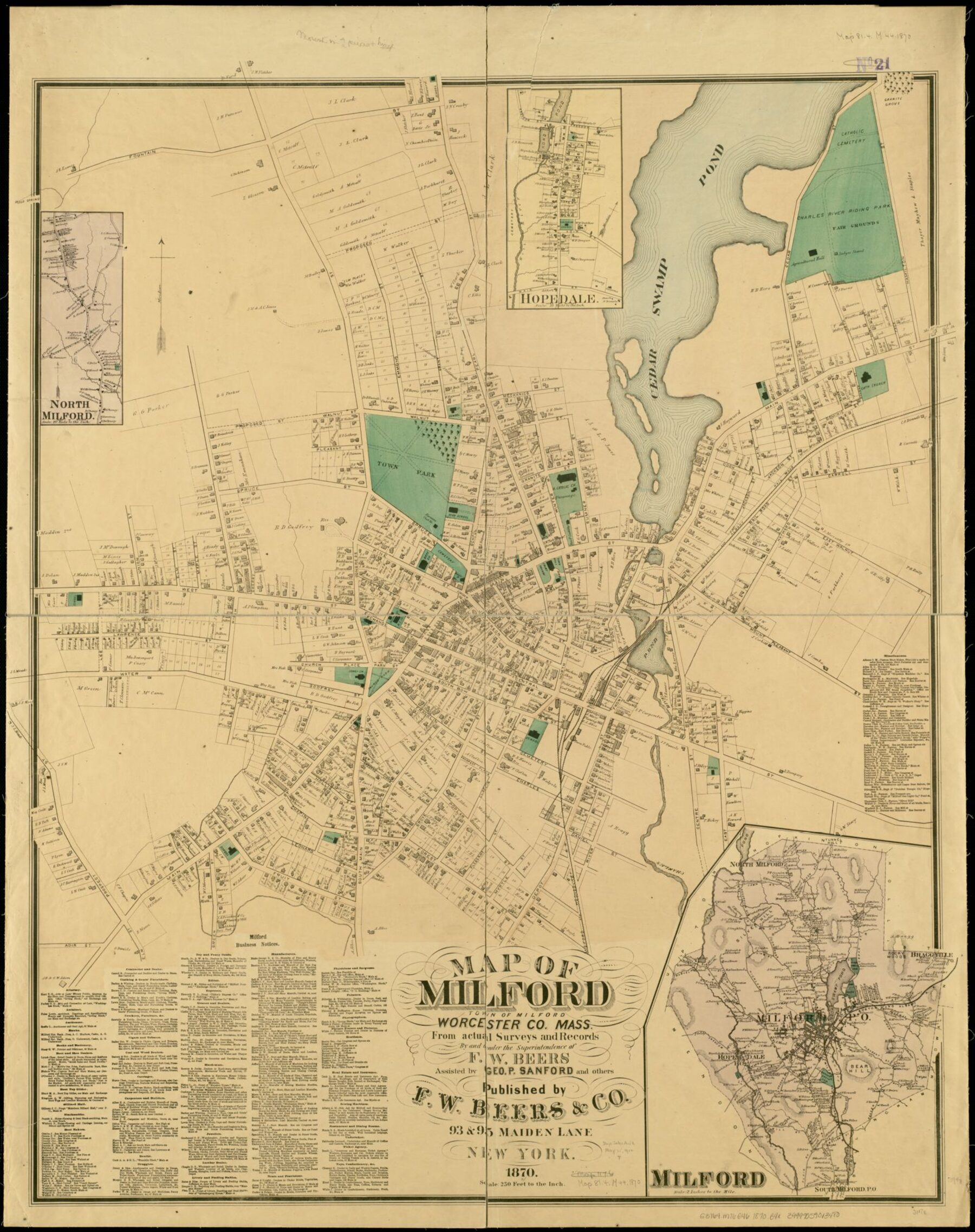 The 1870 Beers map of Milford, whole